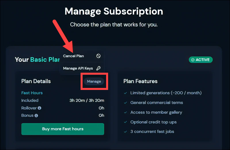 Manage subscription